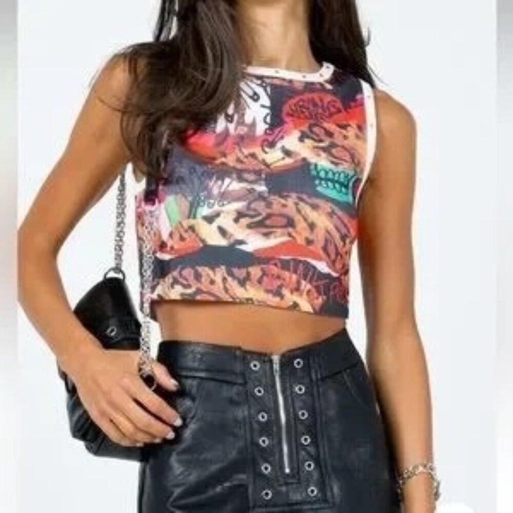 Princess Polly Main Stage Graffiti Punk Rock Sleeveless Crop Top